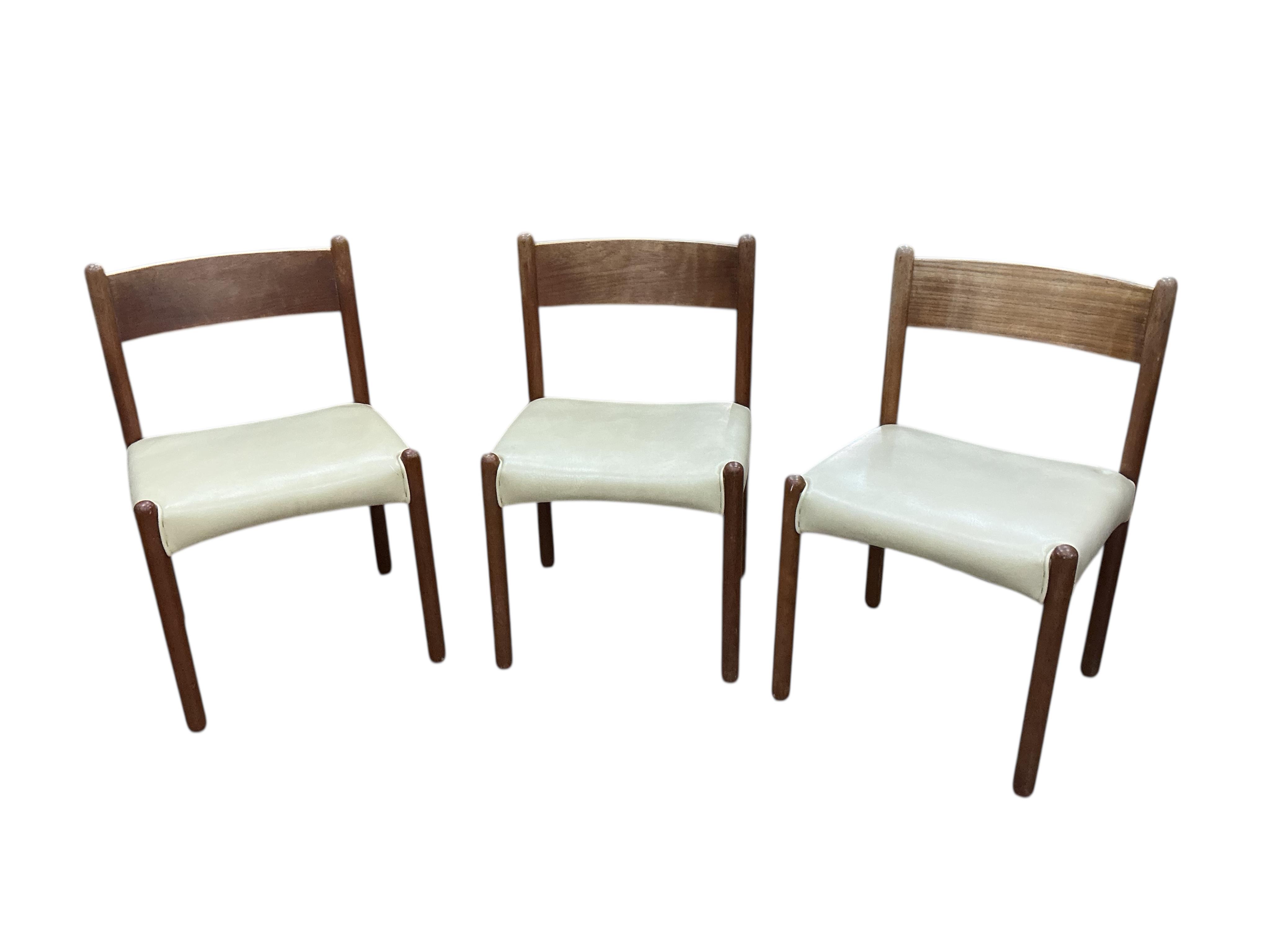 A set of six mid century Danish teak dining chairs, width 47cm, depth 46cm, height 76cm
